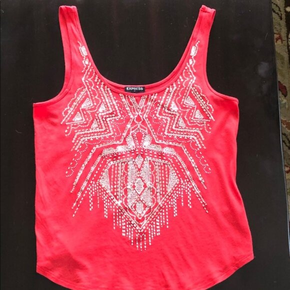 Express Embellished Silver Sequin Red Tank Top - Picture 9 of 15